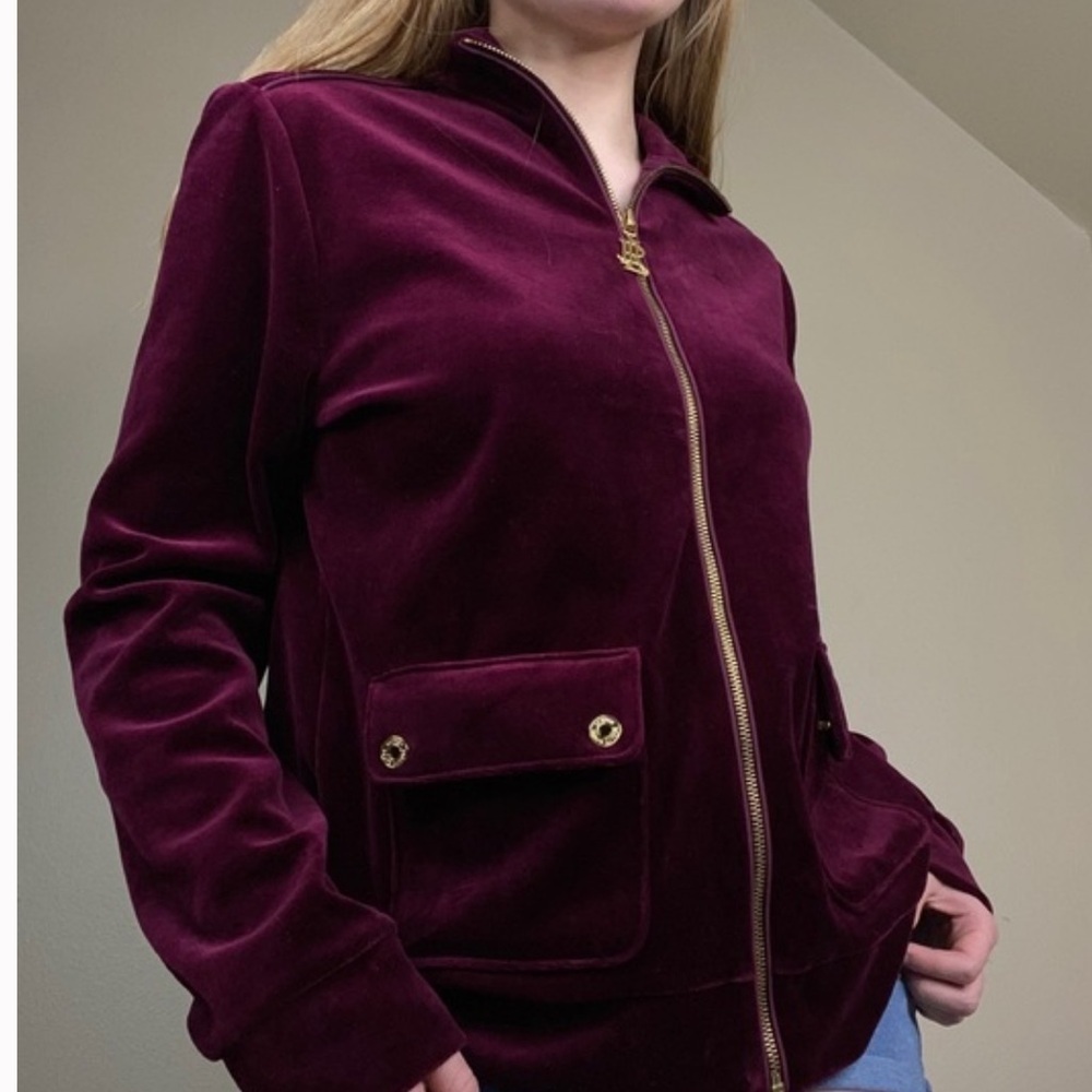 Lauren Ralph Lauren Womens Burgundy Velour Tracksuit XS Jacket XS Pants